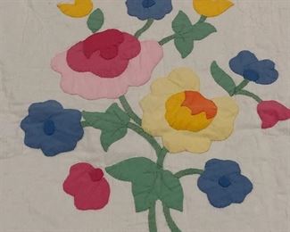 Hand Stitched Floral Applique Quilt