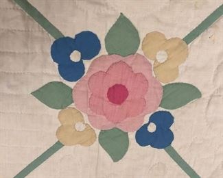 Hand Stitched Floral Applique Quilt