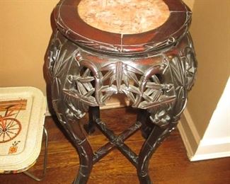 Chinese Rosewood & Marble Carved Stand