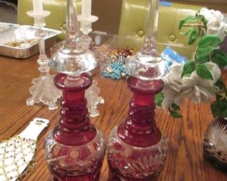 Bohemian Etched Glass Decanters 