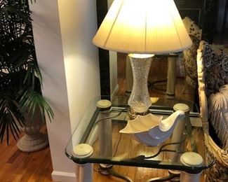 GLASS END TABLE AND LAMP