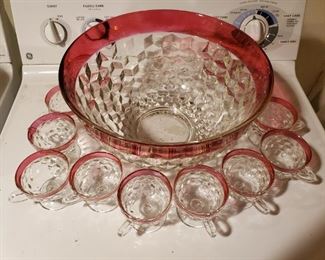 Fostoria American punch bowl with cups