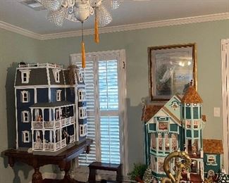 Two large custom doll houses electrified