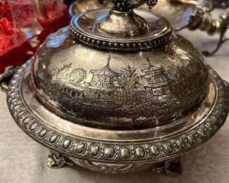 Antique beautiful silver plate casserole dish