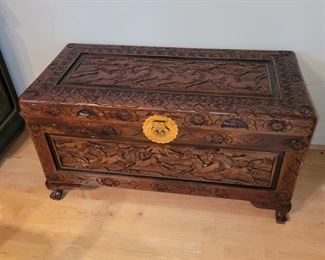 Asian Trunk intricate Horse carving