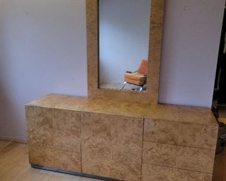 Burled Maple bedroom set, there are two side tables and king headboard