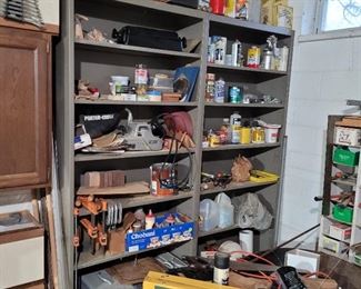Wood working tools, vices, shelving units