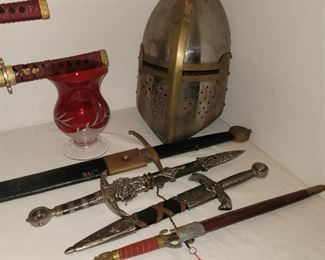 Medieval Knight Helmet & swords
