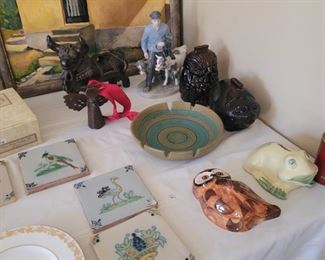 Vintage pottery and glass piggy banks