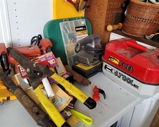 Hand tools, grinders, metal gas can