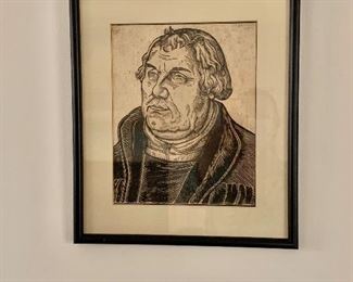Martin Luther woodcut portrait print attributed to  Lucas Cranach 