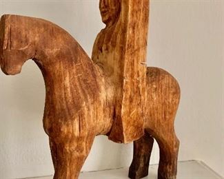 Wood horse rider carved statue 