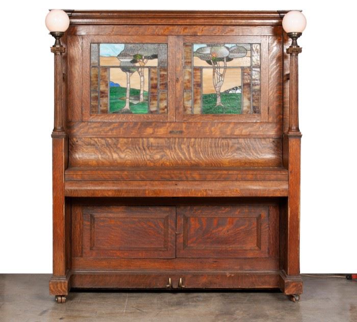 COIN-OP ORCHESTRION PLAYER PIANO
Oak cased Berry-Wood Auto Orchestra upright grand piano