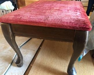 Vintage plush velvet wood bench - opens to store small items