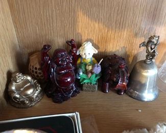 Assortment of small statues - glass, silver, brass, porcelain, wood, etc.