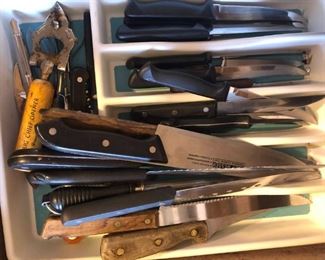 Assortment of Kitchen Utensils. Includes sets of Knives, forks and spoons