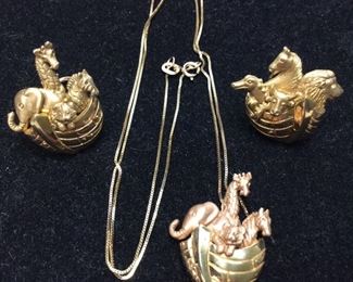 14K GOLD NOAHS ARK EARRINGS, NECKLACES AND PENDANT, JEWELRY
