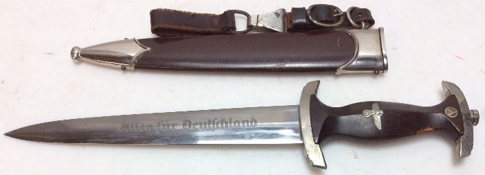 WW2 1941 RZM M7/66 GERMAN SA DAGGER
WITH SCABBARD, ALLES FUR DEUTCHLAND 
ETCHED IN BLADE
