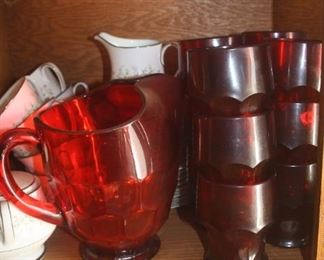 RUBY RED PITCHER + GLASS SET