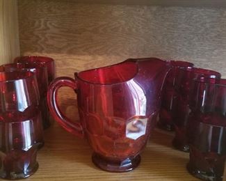 RUBY RED PITCHER N GLASSES