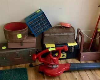 Tool Boxes, Leaf blower, Assorted Tool Organizers.