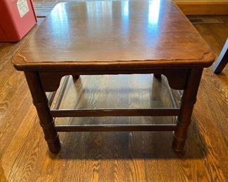 $65 - LOT 12 - Low end table. 17 inches high, 22 inches square top. 