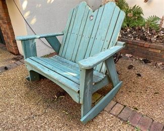 $350 - LOT 18 - "Uwharrie Chair" rocker bench, very sturdy. 44 inches tall, 49 inches wide, 36 inches deep.