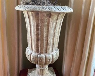 $38 - LOT 30 - Plaster urn. 21.5 inches tall, 14 inches top diameter.