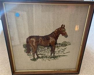 $25 - LOT 45 - Needlepoint horse. 18 inches square.