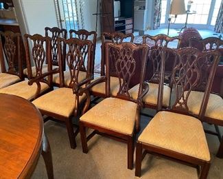 Set of 10 Chippendale style chairs. 8 sides and 2 armchairs