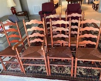 Set of 8 ladder back chairs. 6 sides and 2 armchairs