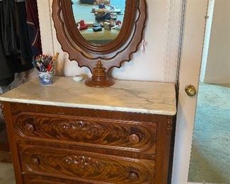 Marble top Victorian dresser with wishbone mirror