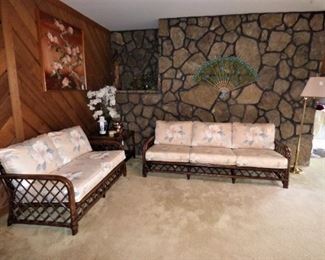 Vintage "Beachie" Bamboo Sofa Set with end table