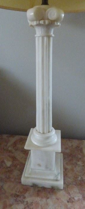 Pair of Alabaster Marble Column Lamps