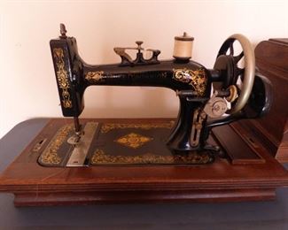 Beautifully Decorated New Home Companion Sewing Machine, Hand Crank, with Bonnet & Manual (See Next 2 Pictures)
