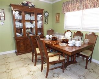 Dining Room Suite includes China Cabinet, Table with 6 Cane Back Chairs & 1 leaf, & Server/Bar  (See next picture)
