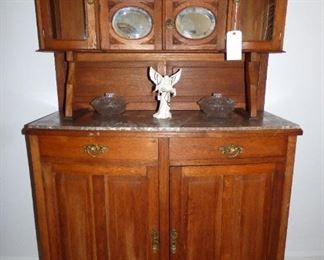 Antique Oak Cabinet with Marble Top 