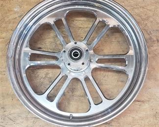 Used Chrome Plated Motorcycle Rim w/Hub (19.25 in. diameter and 4.125 in. width) ~ some chrome plating damage see pix