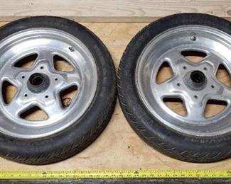 Pair new TI2570 -D15 UniRoyal Hideaway 4 ply tires on Aluminum race rims with Anglia spindles