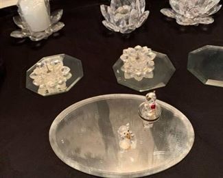 Prism candle holders, glass miniatures and mirrors