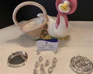 Ceramic duck and duckling place card holders