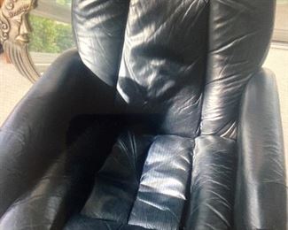 Black leather recliner.