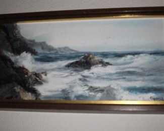 Oil painting of a sea scape.
