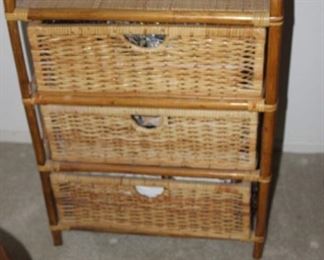 Three drawer wicker and bamboo chest.