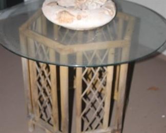 Bamboo glass top table.