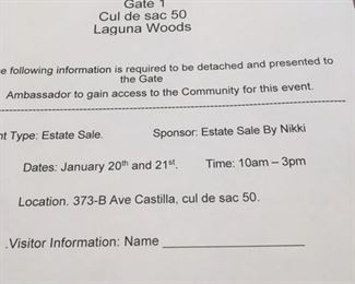 Gate cearance form needed to attend the sale. Please print this out and bring it with you.
