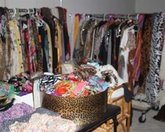 Vintage clothing, hats and scarves.