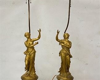 French marble and bronze lamps