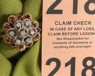 Lady’s 14kt yellow and white gold cluster ring diamond and ruby 
