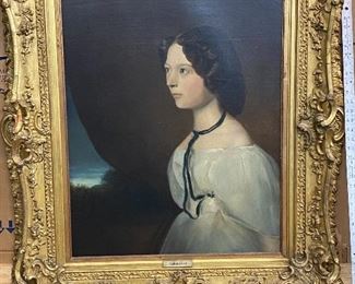 Late 1800 “English School” girl oil on canvas in gilded frame 40”x42”